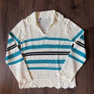 Striped Cream and Blue Women's Sweater